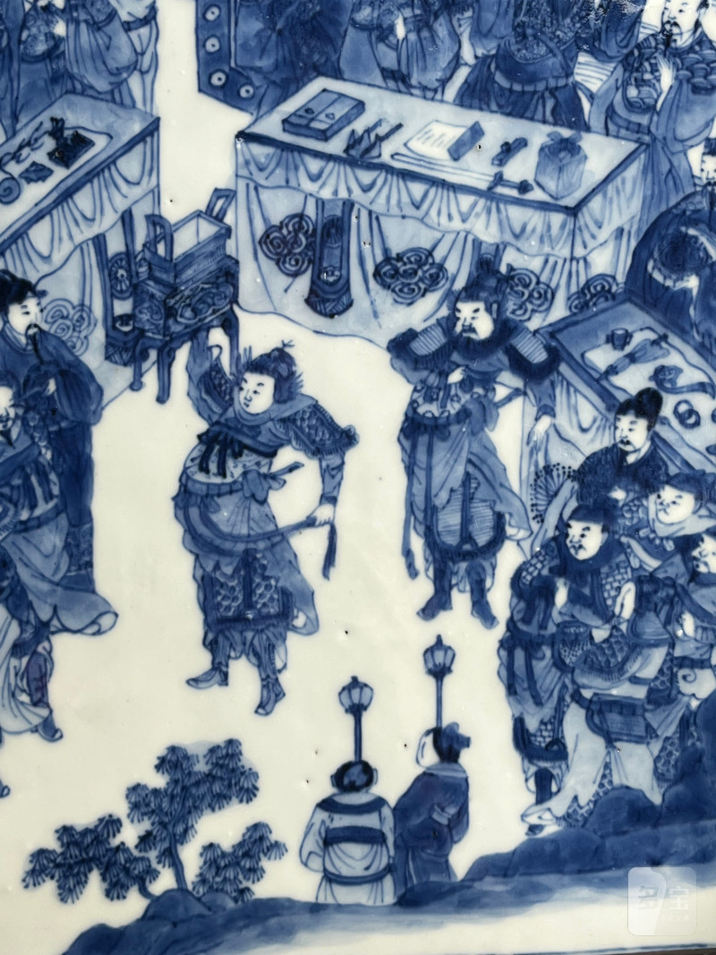 清康熙  青花“临潼斗宝”人物故事图插屏 - 图4